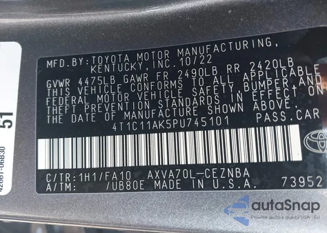 2023 Toyota Camry Le from USA, damaged, VIN 4T1C11AK5PU745101